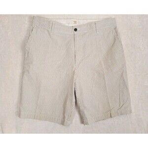 Dockers Seersucker Shorts Mens 36 Tan White Striped Flat Front Preppy Cotton